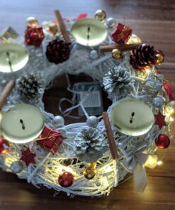 Adventskranz Holz rot/gold
