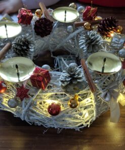 Adventskranz Holz rot/gold